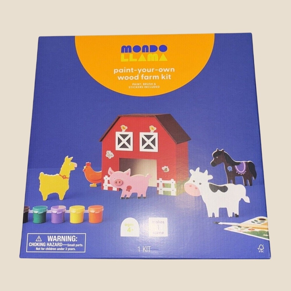 Mondo Llama‎ Paint Your Own Wood Farm Kit Barn Animals Craft